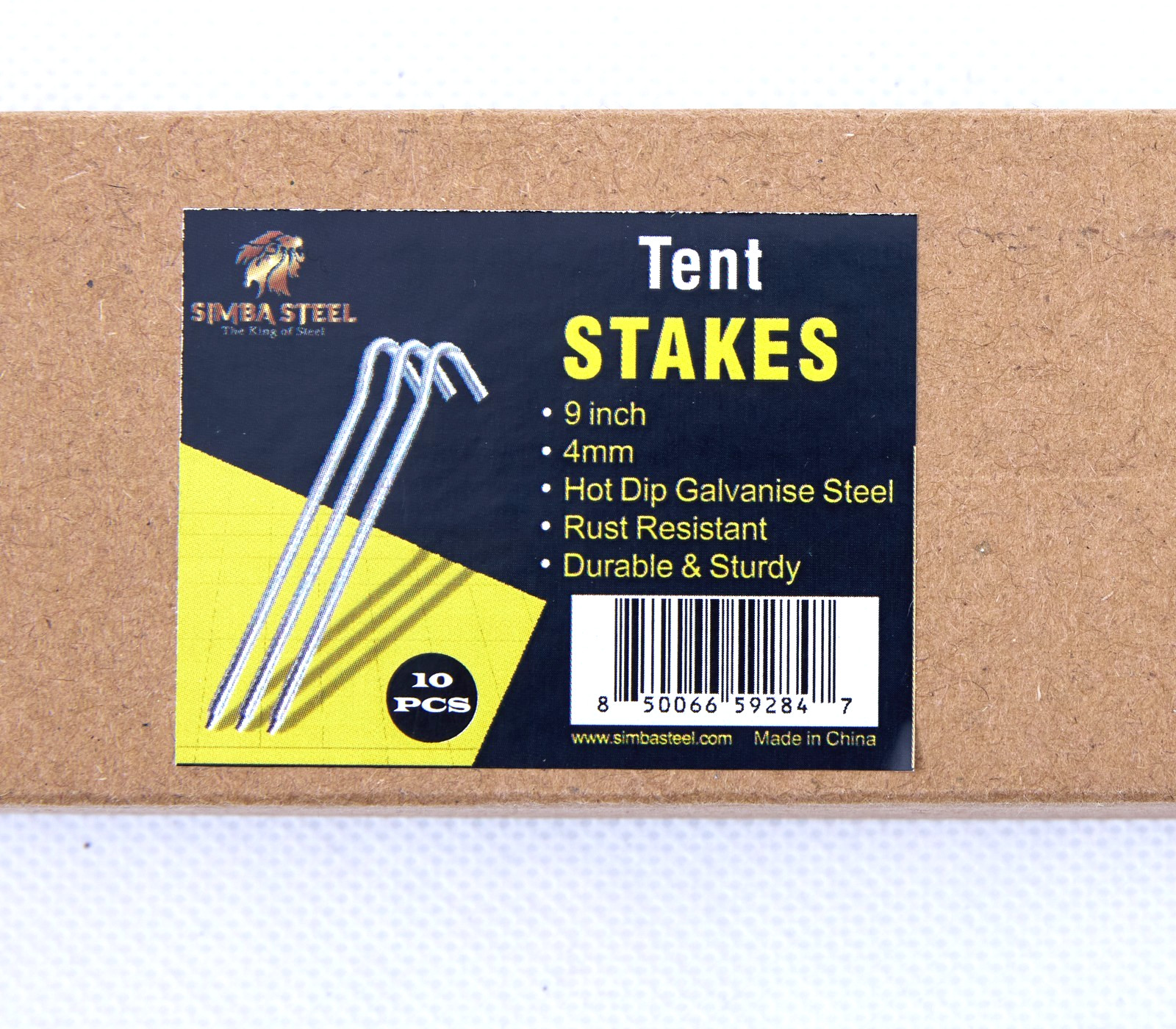 9 inch Tent Stake 4mm / 5mm available in 10-Pack / 25-Pack / 50-Pack / 100-Pack.