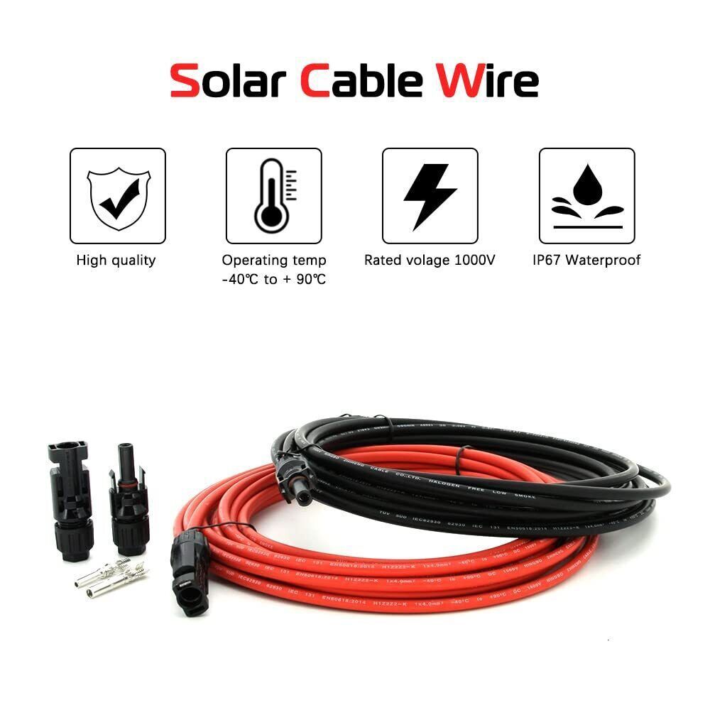 10 AWG Solar Panel Extension Cable PV Wire Solar Connector Pair Black & Red 6mm²