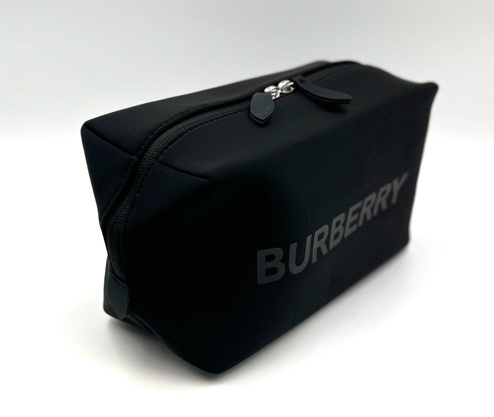 New! Burberry Print Logo Zipper Toiletry Pouch Clutch Bag ~ Black