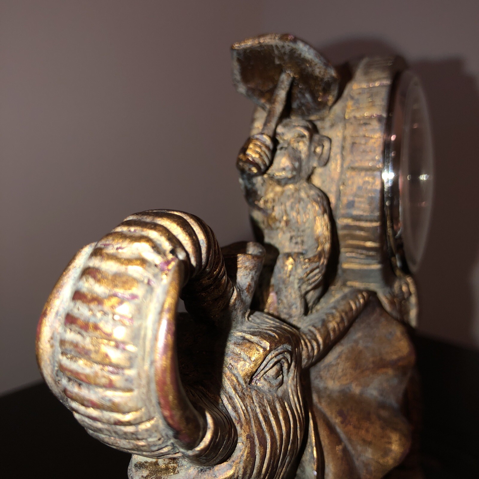 Bronze Style Resin Elephant Riding Monkey Mantle Quartz (Clock not working) 6"