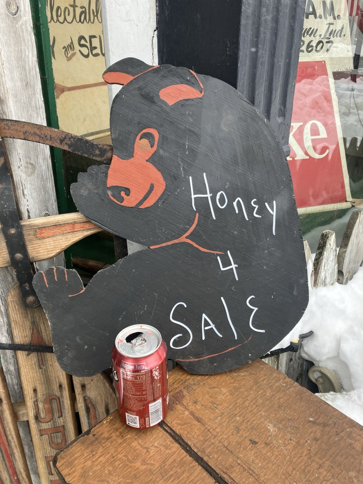 Vintage Honey for Sale Bear Bee Shop Sign Folk Art Plywood