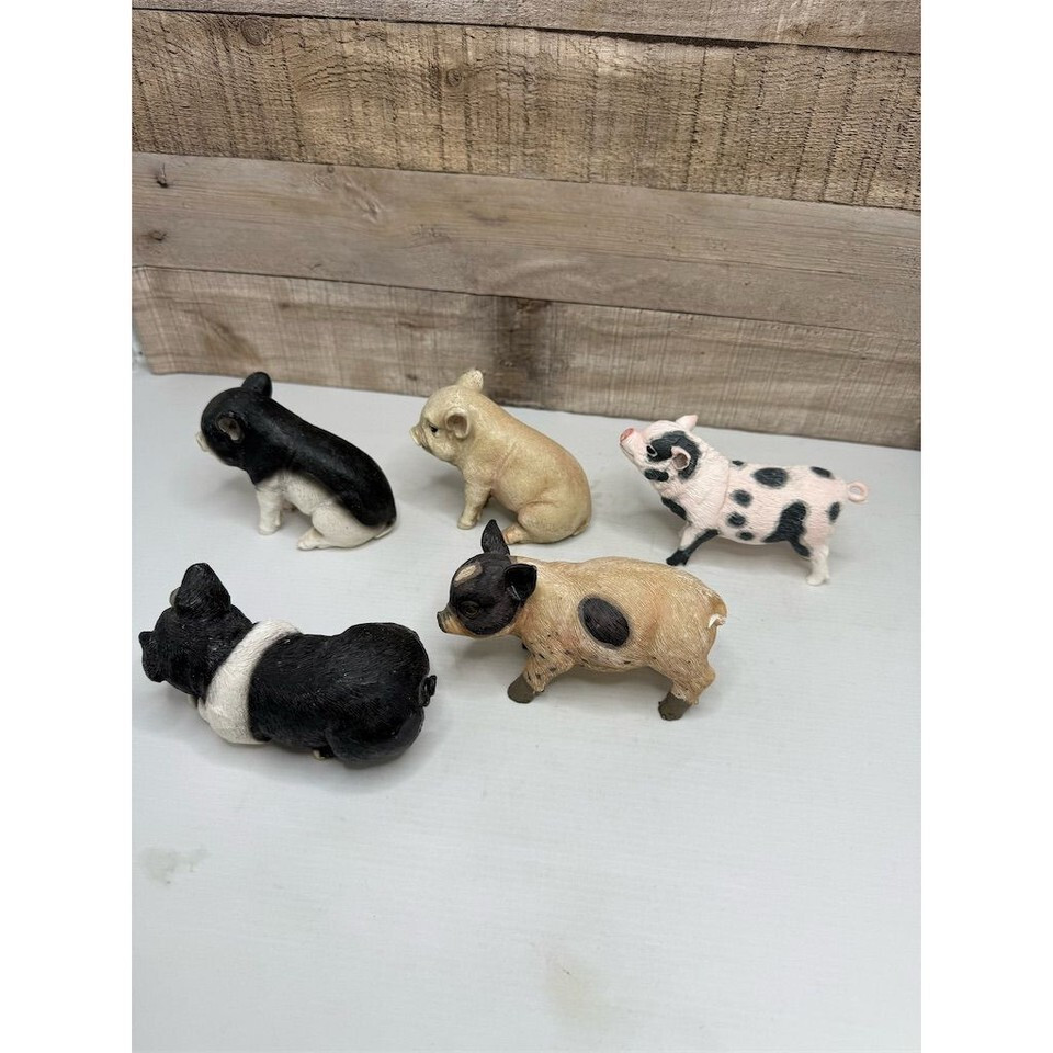 Gerson Farmhouse Pig Figurines Set of 5 Rustic Country Decor Multicolor