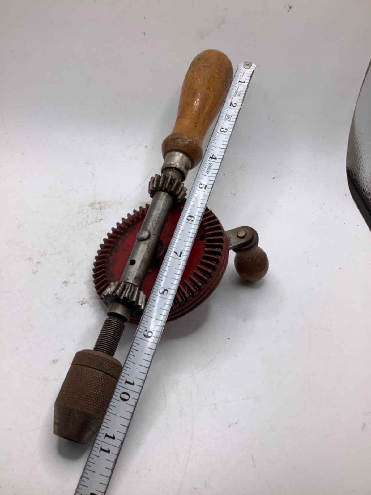 VTG Hand Crank Drill Stanley No 1221 Egg Beater tyle USA Wood Handle