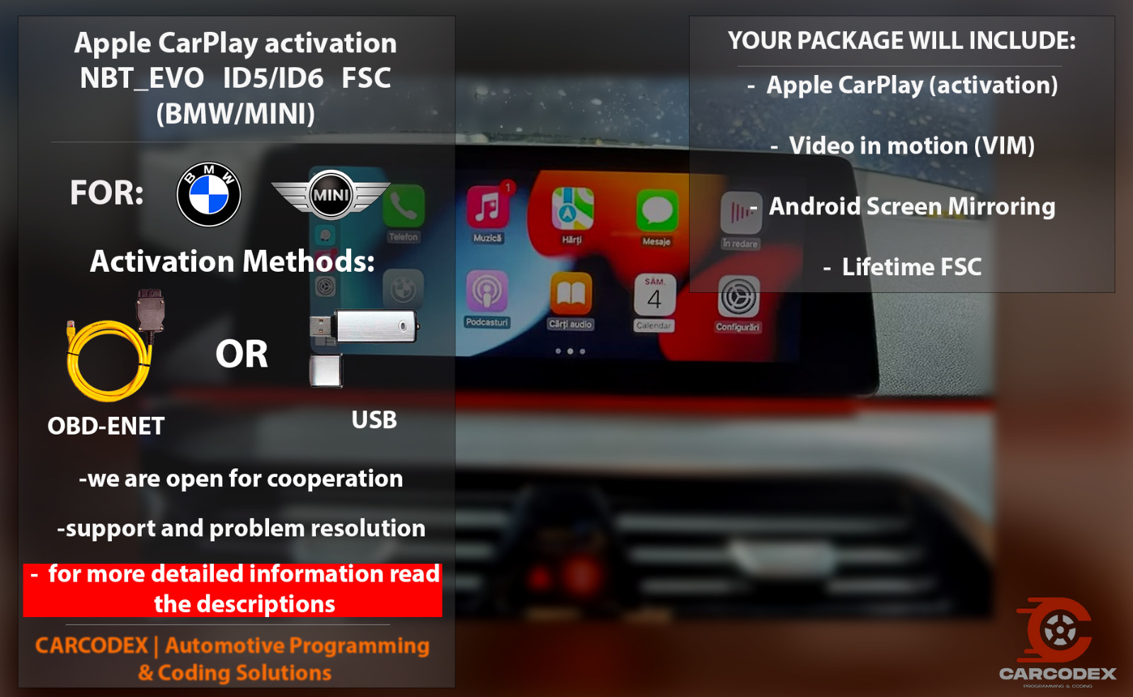 Apple CarPlay activation NBT EVO  ID5/ID6 FSC (BMW/MINI) - Full Package