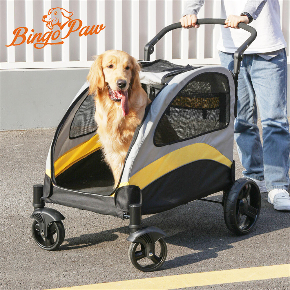4-Wheel Foldable Dog Stroller Premium Heavy Pet Stroller for S/M/L/XL Dogs Cats