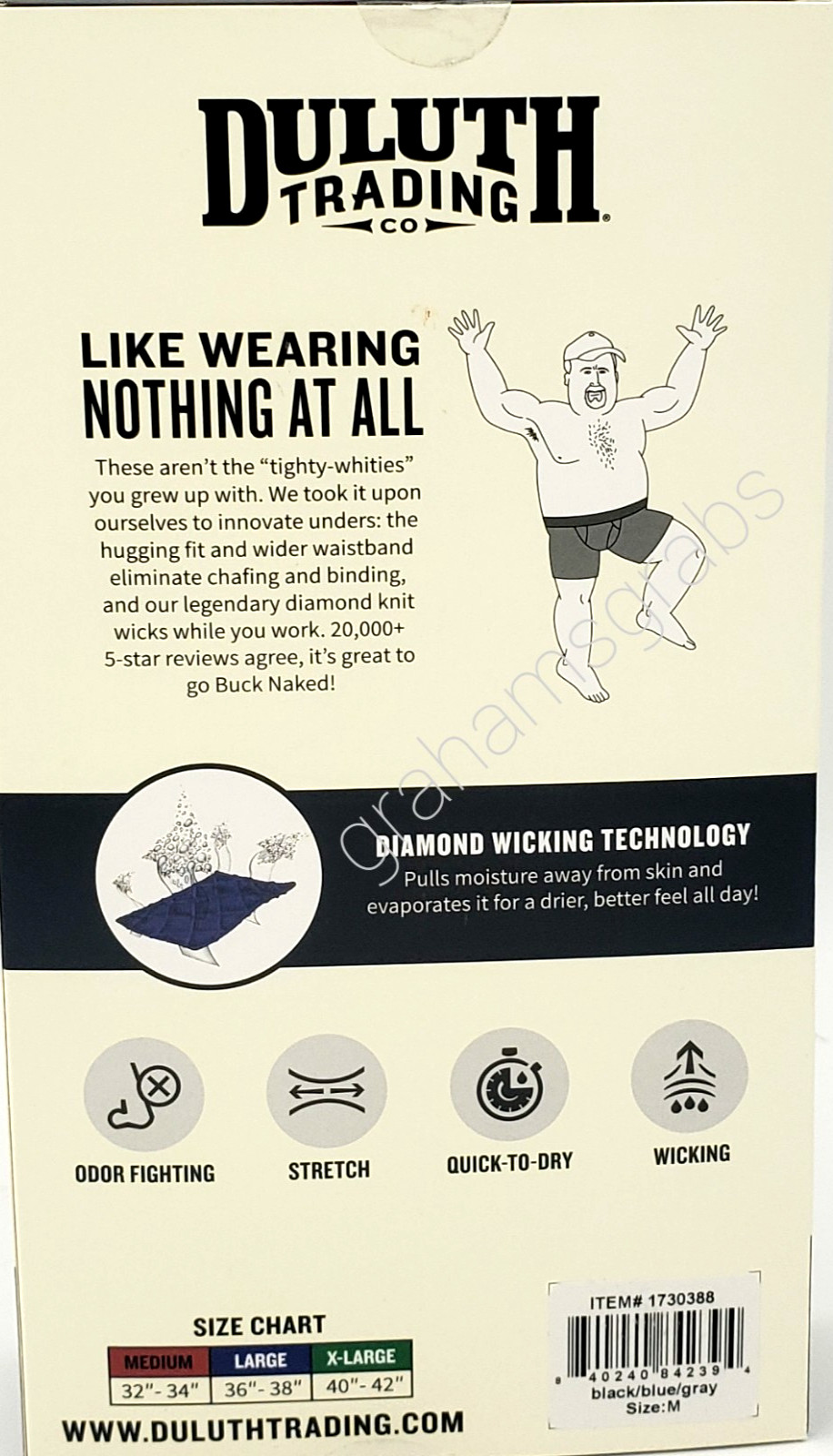 DULUTH MENS BUCK NAKED PERFORMANCE BOXER BRIEFS 3-PACK MOISTURE WICKING STRETCH