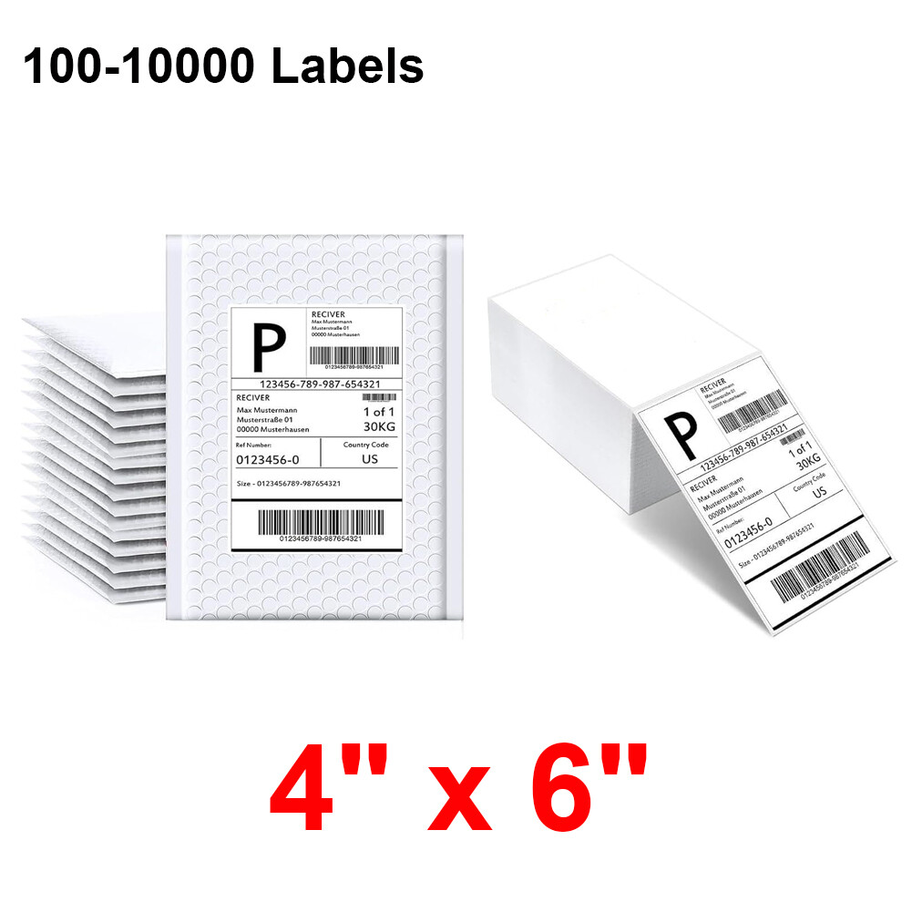 100-10000 Commercial 4" x 6" FanFold Direct Thermal Shipping Labels Perforated