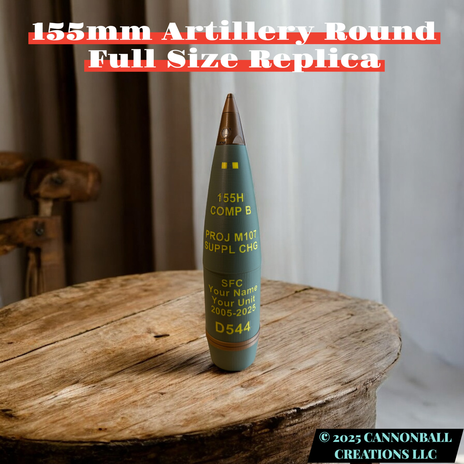 3D Printed Replica 155mm Howitzer Shell: Full Size M107