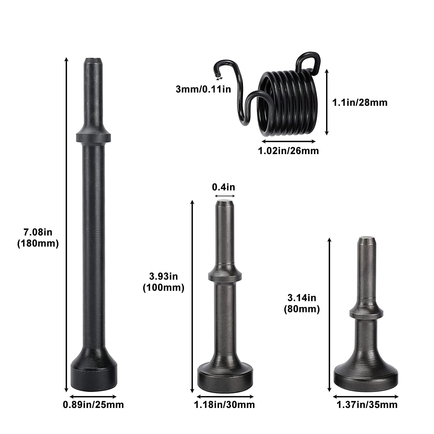 4PCS Smoothing Pneumatic Chisel Air Hammer Bits Tool Set 10mm Shrank with Spring