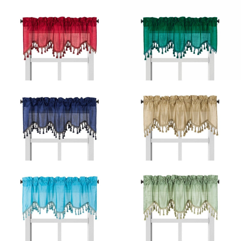 1PC WAVE WATERFALL VALANCE SWAG WINDOW CURTAIN W/TASSEL TRIM CASCADING FAUX SILK