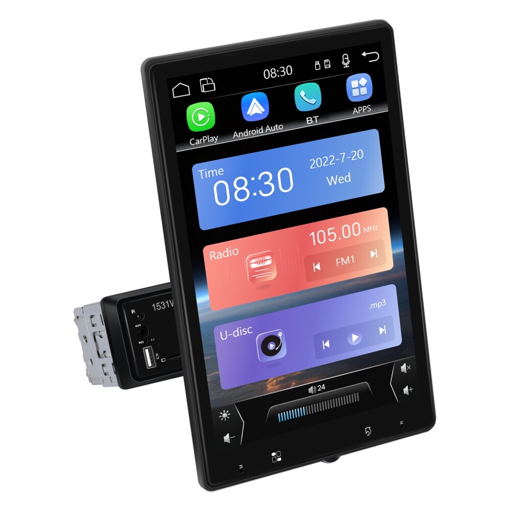 10.4" 1 DIN Car Stereo Radio Carplay Android Auto Vertical Screen GPS + Camera