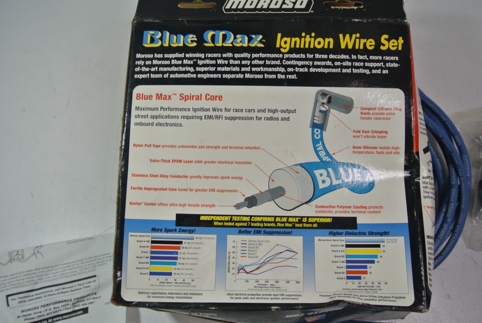MOROSO 73226 Blue Max spiral core Blue universal fit 8MM 8 cylinder wire set