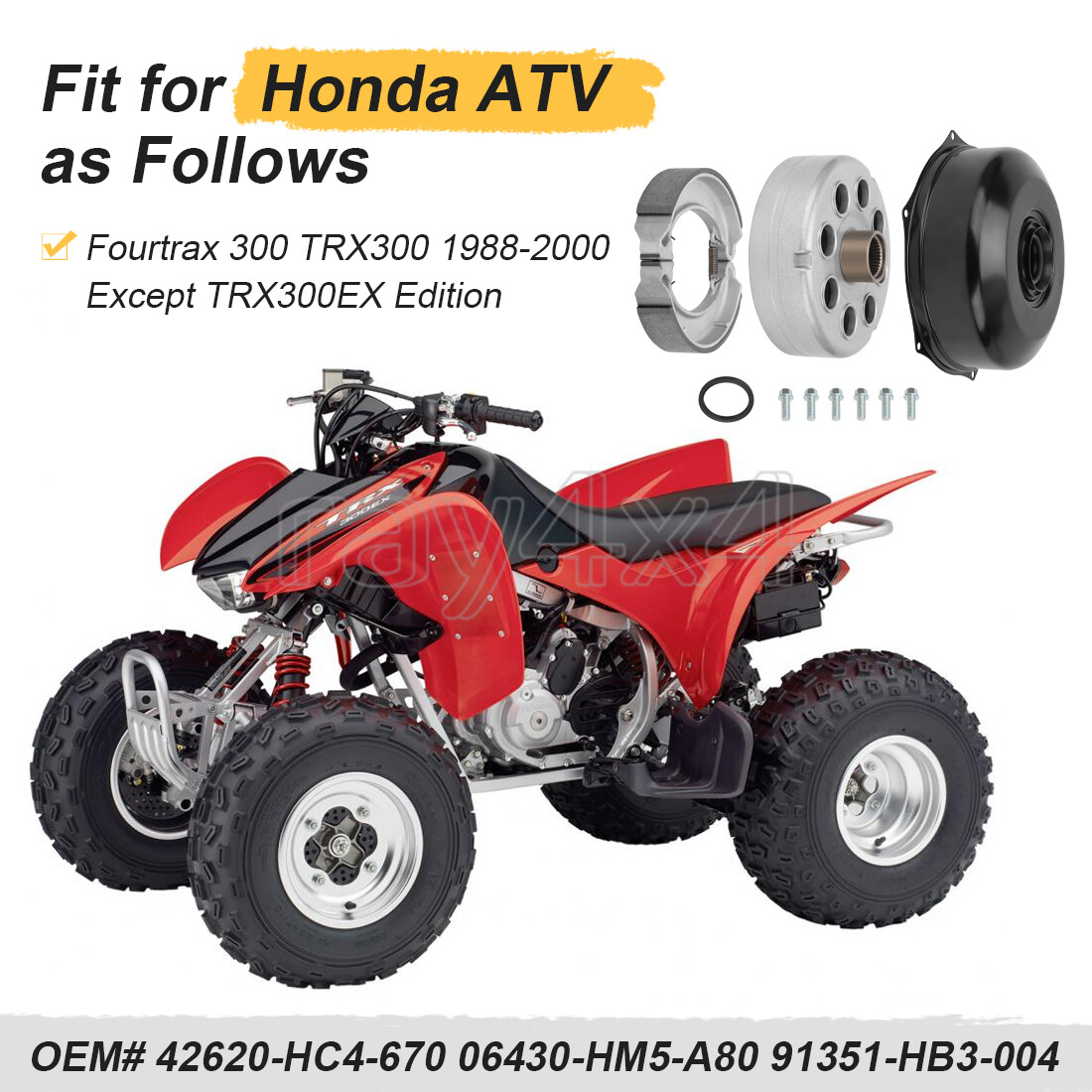 Rear Brake Drum Hub & Drum Cover Seal Kit for Honda TRX300 Fourtrax 300 88-2000