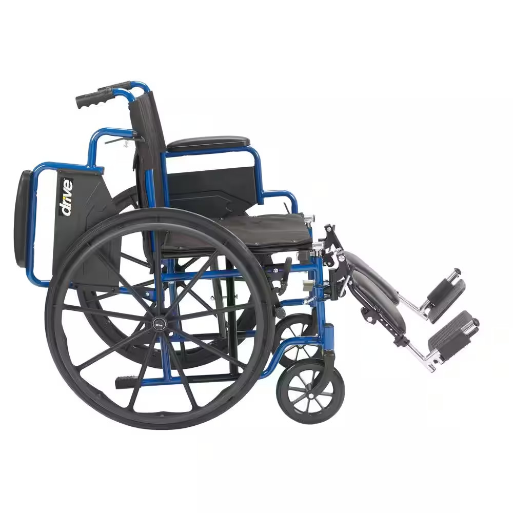 Drive Medical Wheelchair blue stripes with foldable desk arm + 20" seat + footre