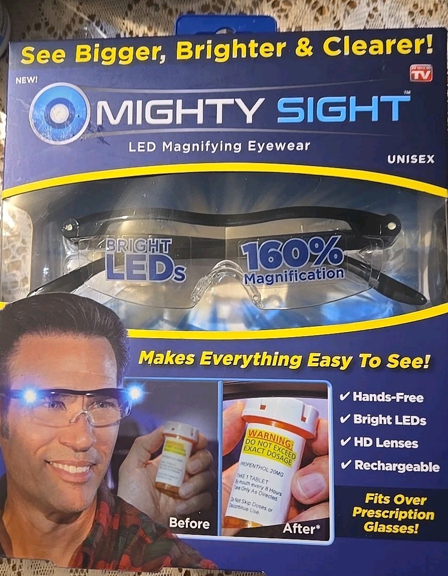Mighty Sight LED Magnifying Eyewear 160% Magnification Rechargeable New