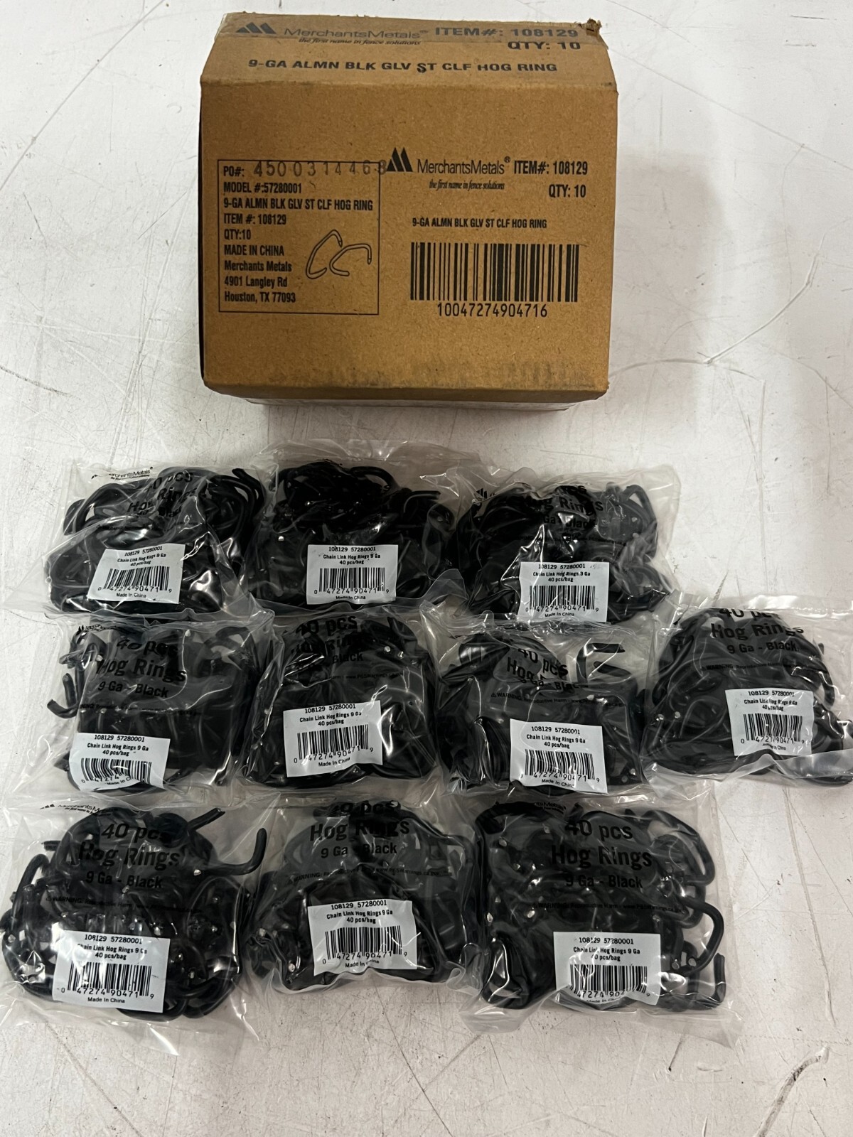 CASE OF 400 Alum. Black Galvanized Steel Chain-Link Fence Hog Rings, 9-Gauge