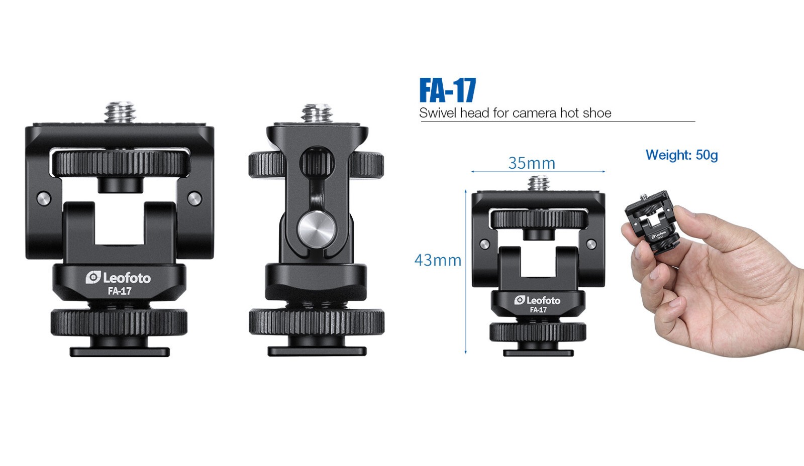 Leofoto FA-17 Swivel Head for Camera Hot Shoe 1/4"