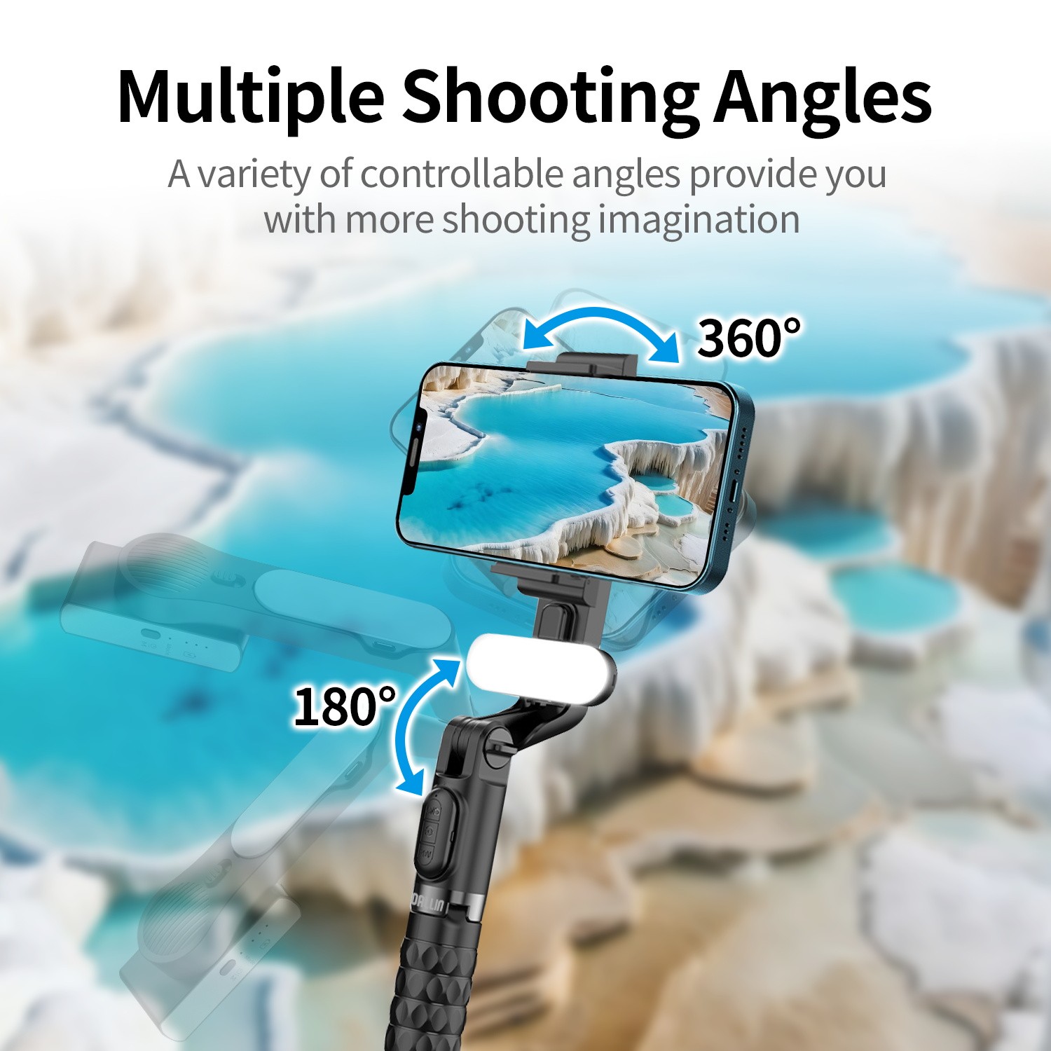 TOALLIN Gimbal Stabilizer for Smartphone,Foldable Selfie Stick, Adjustable Light