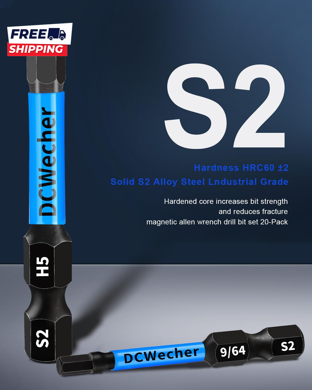 20-PCS Allen Key/Allen Wrench Drill Bit Set Impact Hex Bits (Metric & SAE) 2 Inc