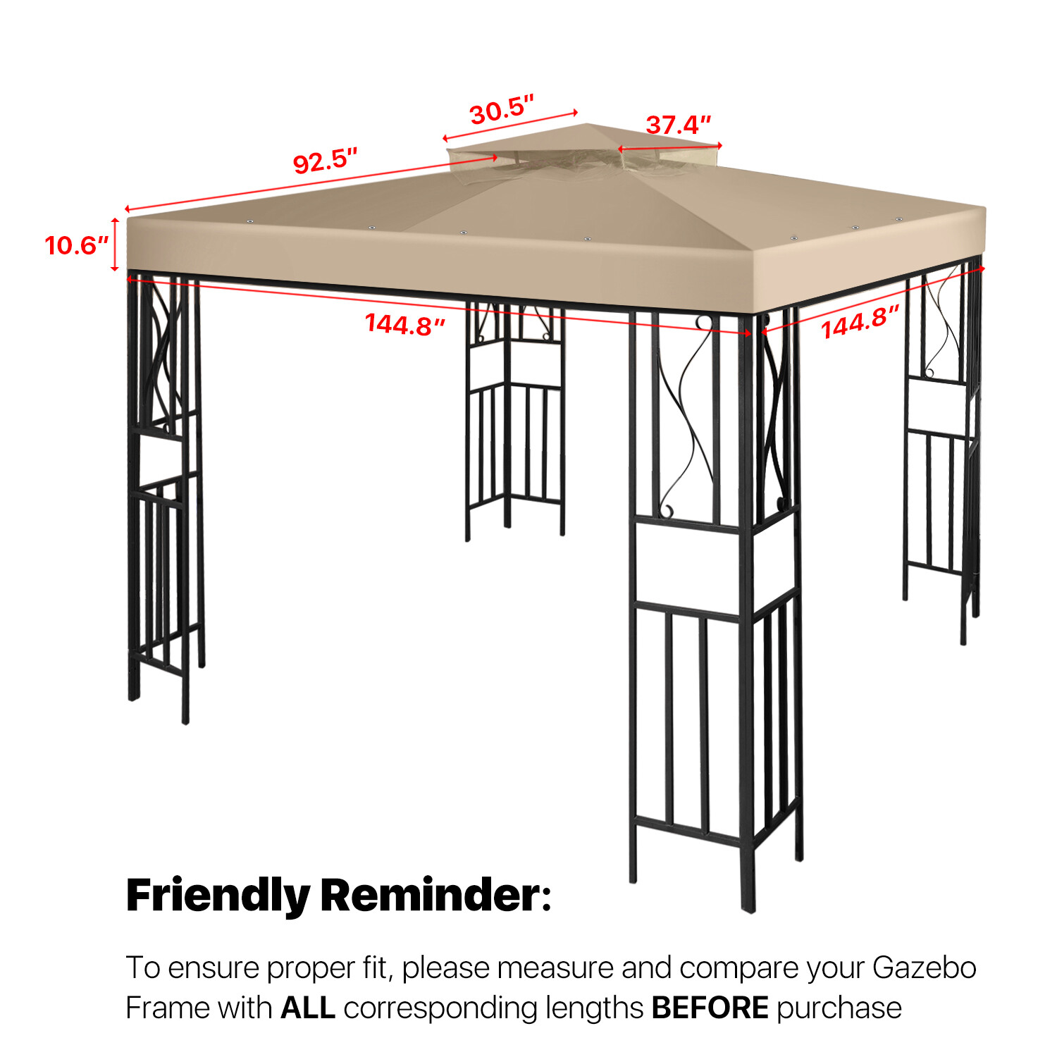 12 x 12 Feet Gazebo Canopy Top Replacement Cover 2Tier UV30 Garden Patio Beige