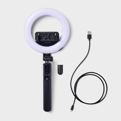 Tripod Selfie Stick with LED Ring Light - heyday Black