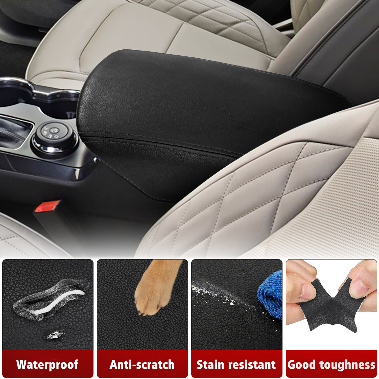 Fits 2011-2019 Ford Explorer Leather Center Console Lid Armrest Cover Black KBH