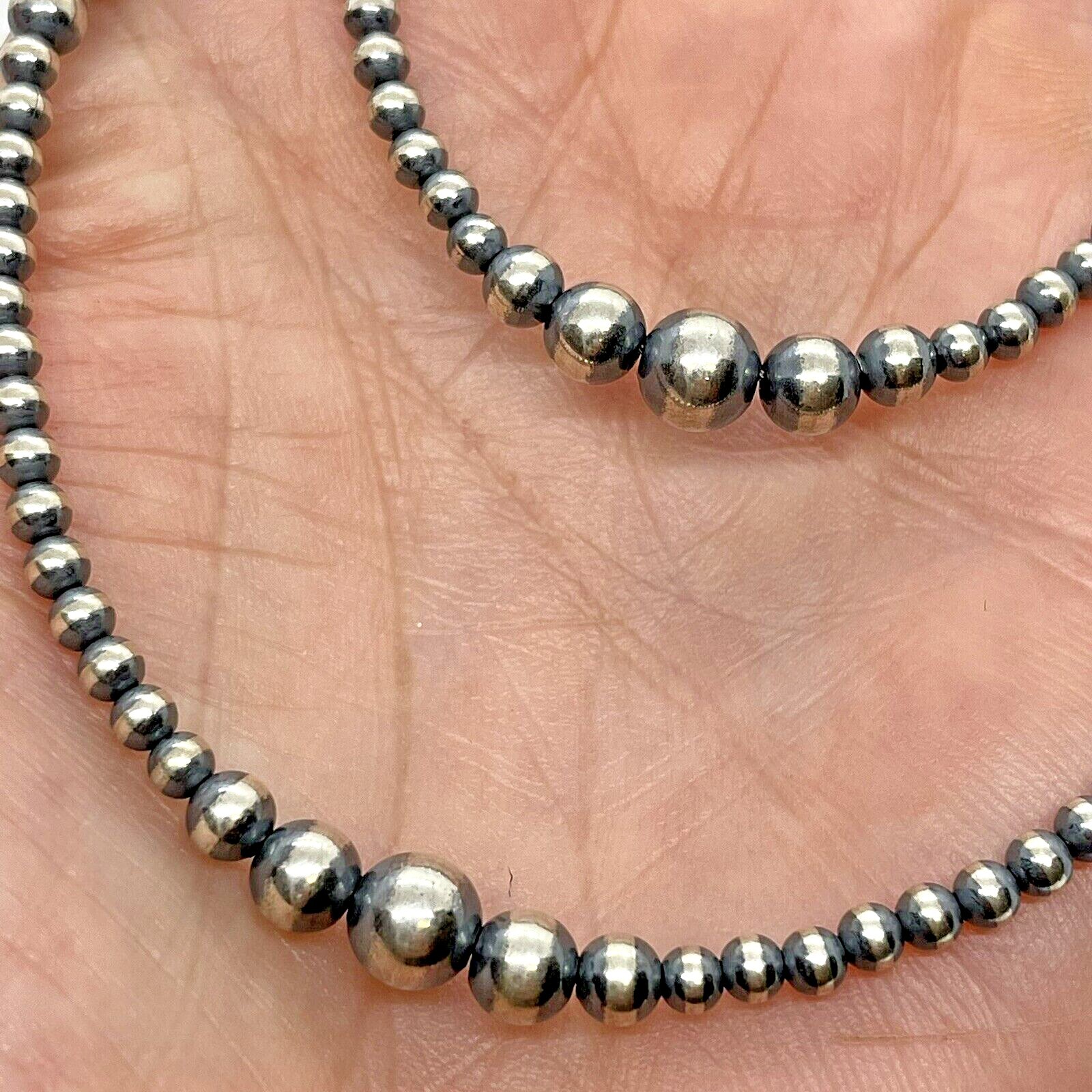 Navajo Pearls Beaded Necklace 6,5,4,3 mm 16"  Hand Strung Sterling Mason Lee