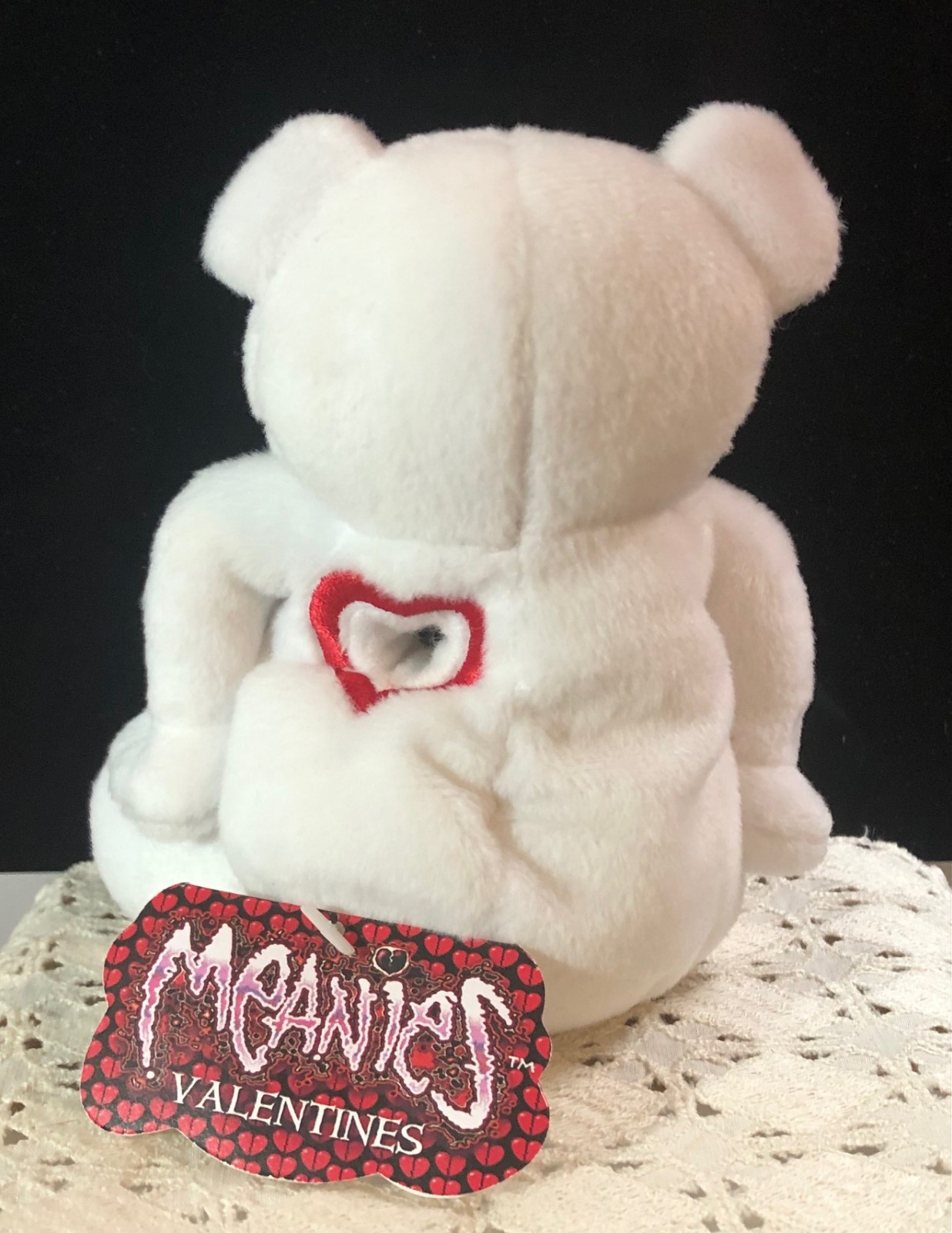 VINTAGE 1999 IDEAL FACTORY MEANIES VALENTINES WHITE HEARTLESS BEAR PLUSH W/ TAG