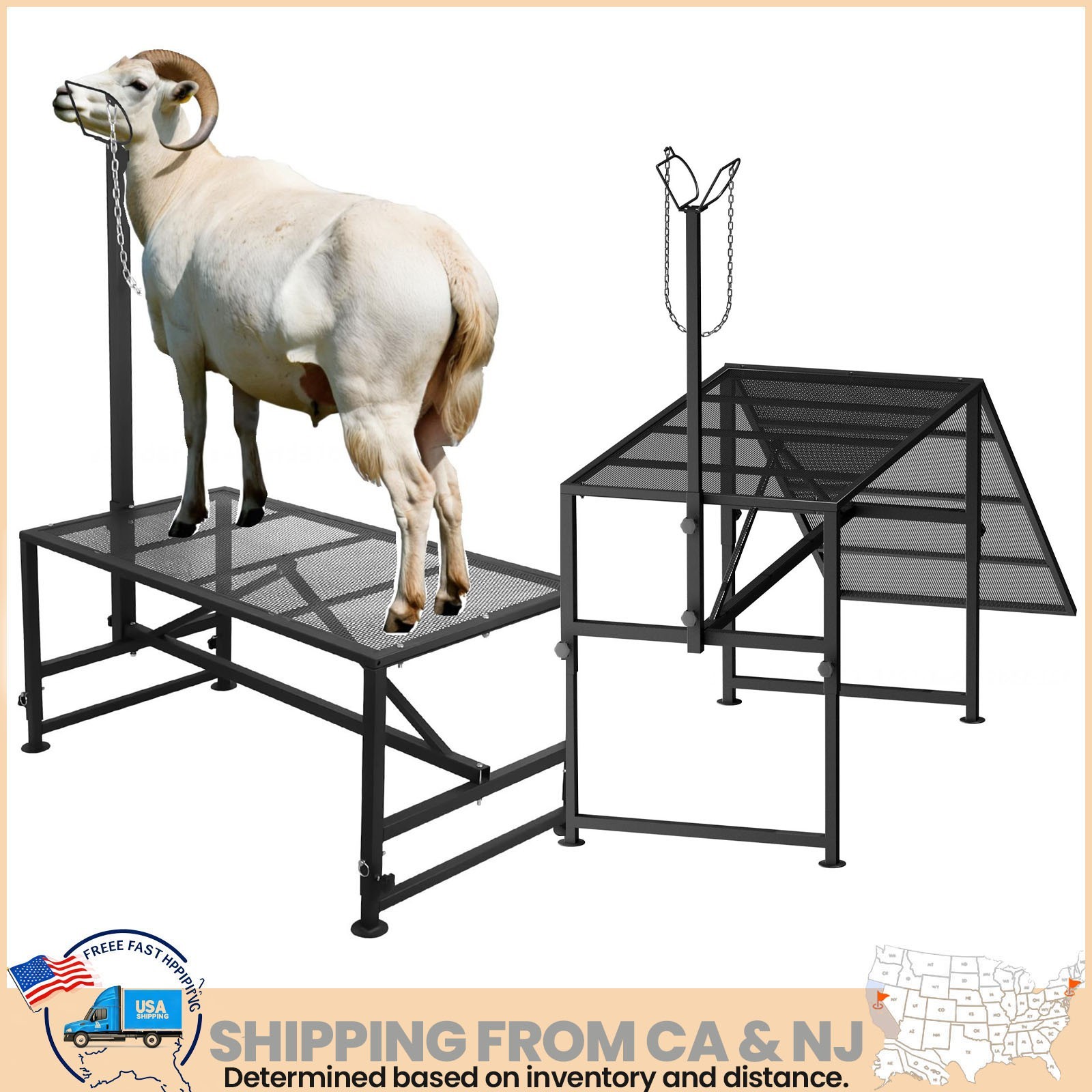 47"x23" Livestock Trimming Stand, Heavy Duty Farm Goat Milking Stand with Ramp