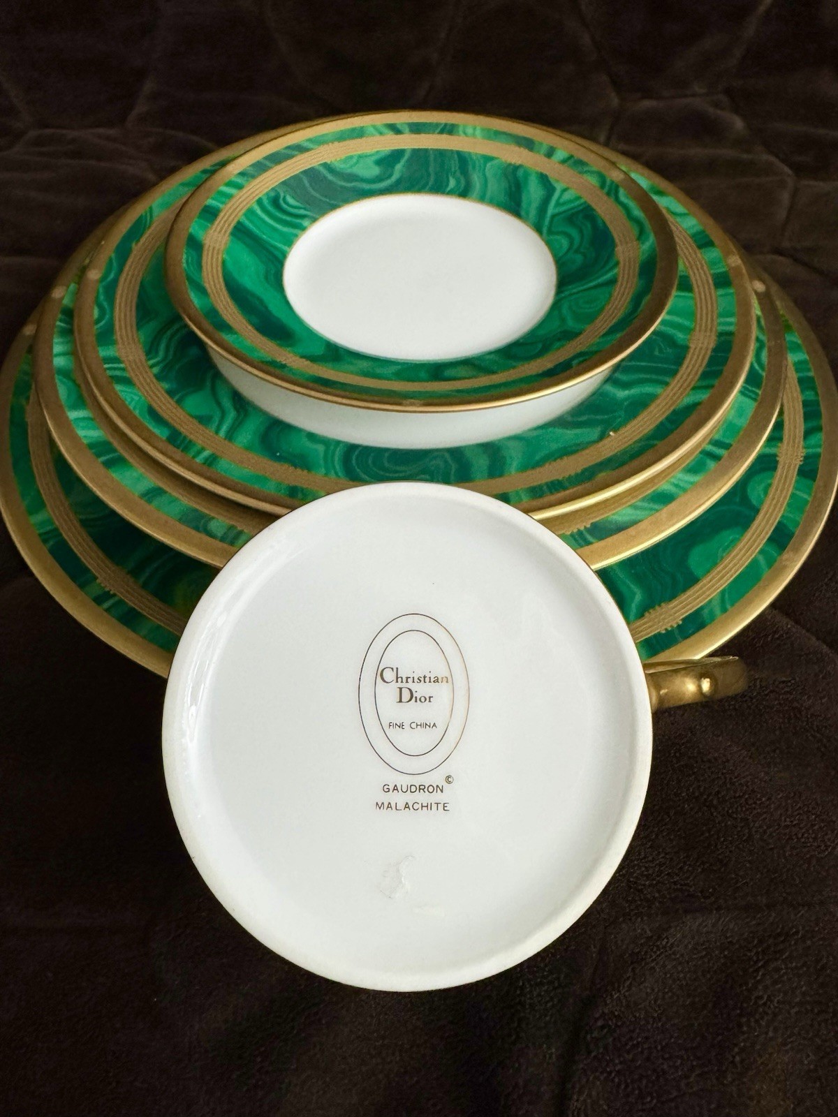 CHRISTIAN DIOR GAUDRON MALACHITE 5 Piece -Place Setting Plate Bowl Cup VINTAGE