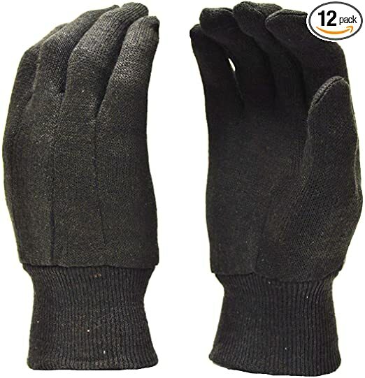 12 PR. 8 Oz. Brown Cotton Jersey General Purpose Gardening Work Gloves, Large