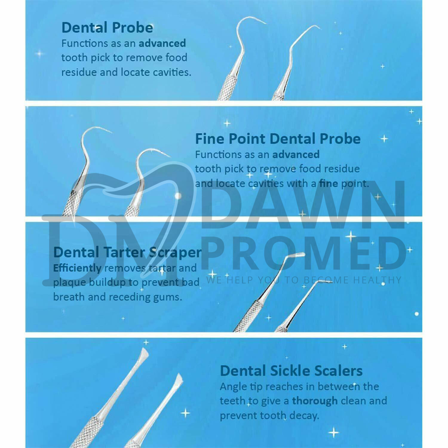 6 Pcs Dental Pick Hygiene Tool Set Tooth Scraper Plaque Tartar Remover Gum Floss