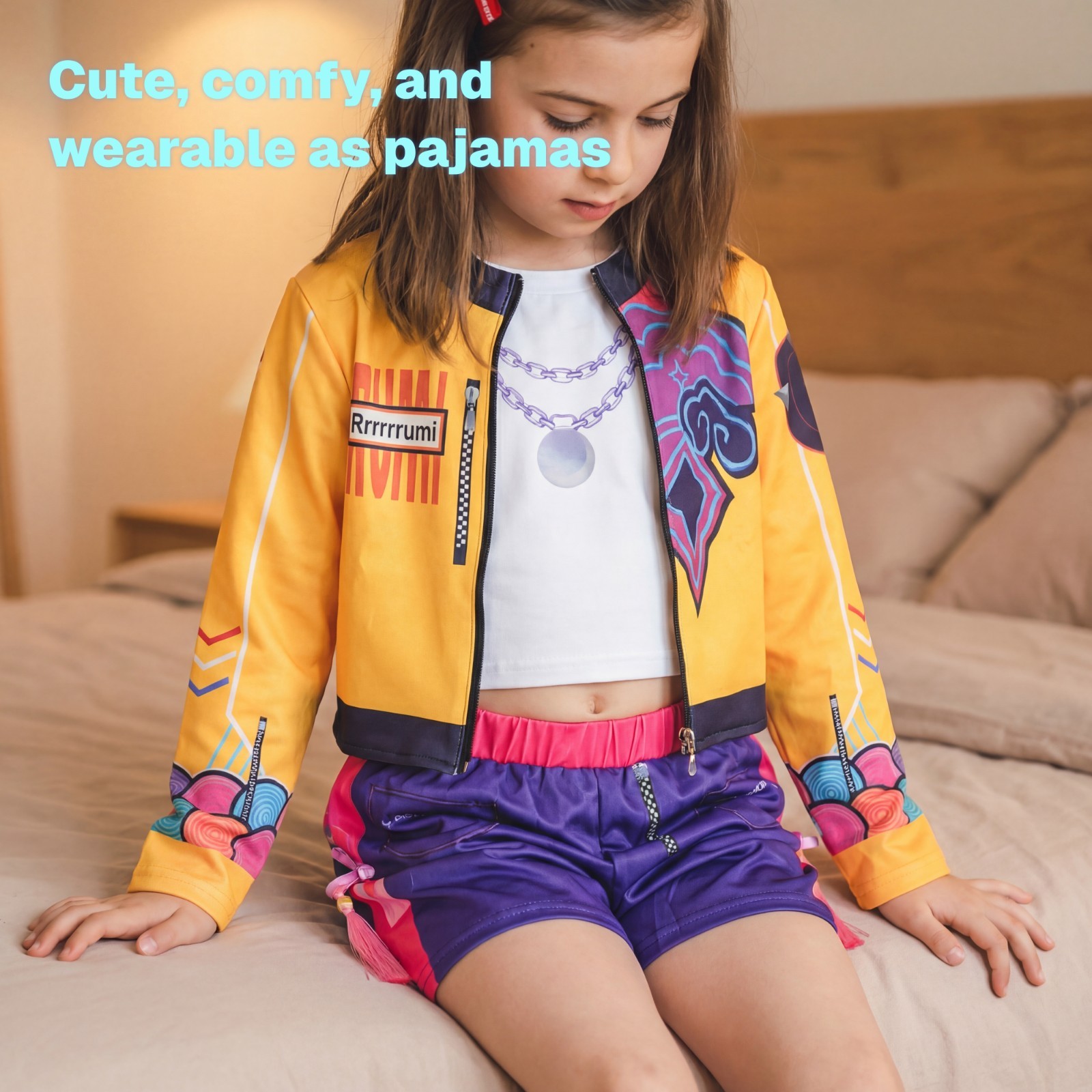 Girls K-Pop Demon Hunter Costume 3PCS | Rumi Anime Style Pajamas Set Halloween