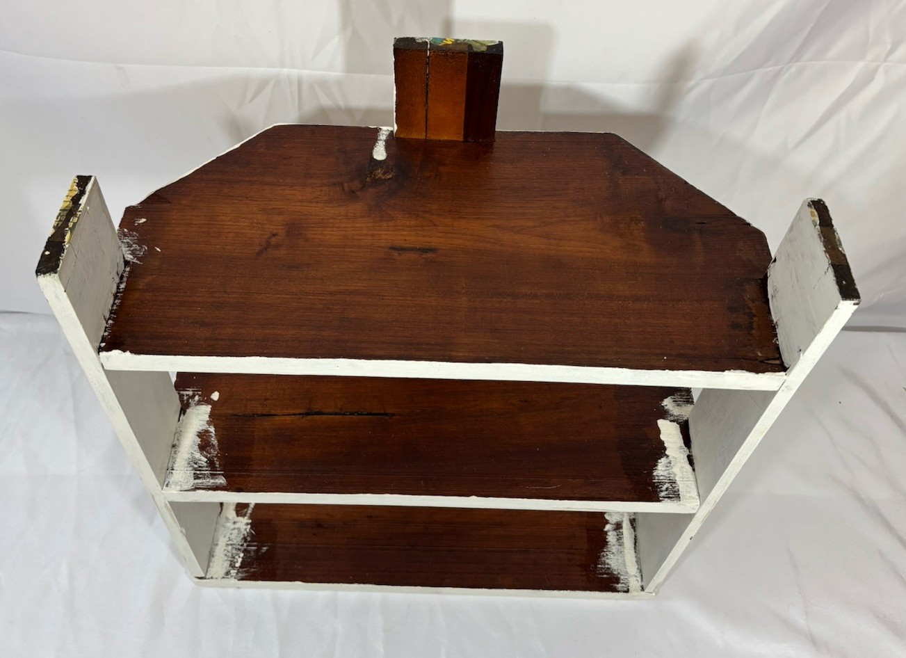 Antique Arts & Crafts Painted Wood 3 Tier Half Round Table Shelf Plant Stand