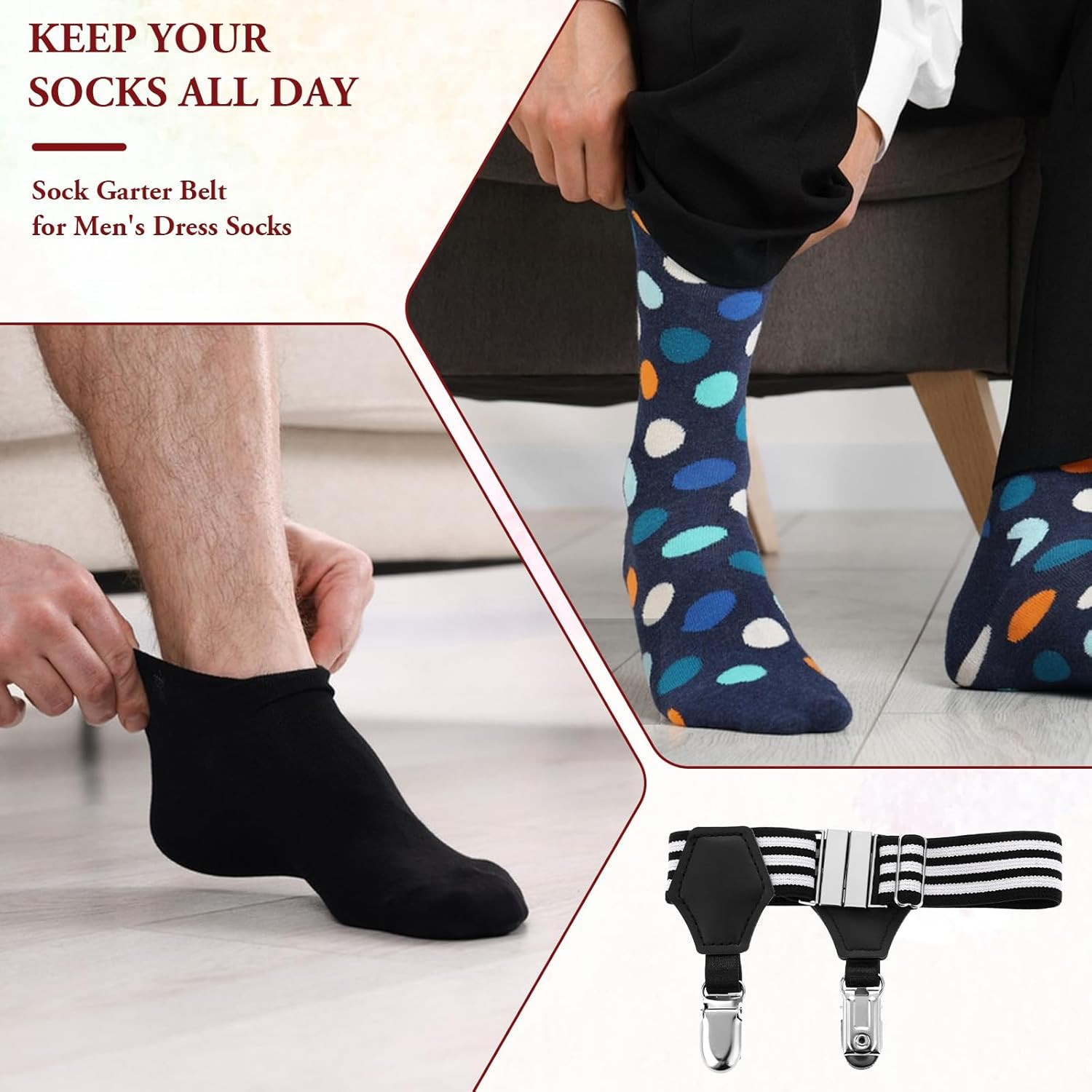 2 Pack Adjustable Men'S Sock Garters Suspenders Non Slip Sock Strap Suspenders