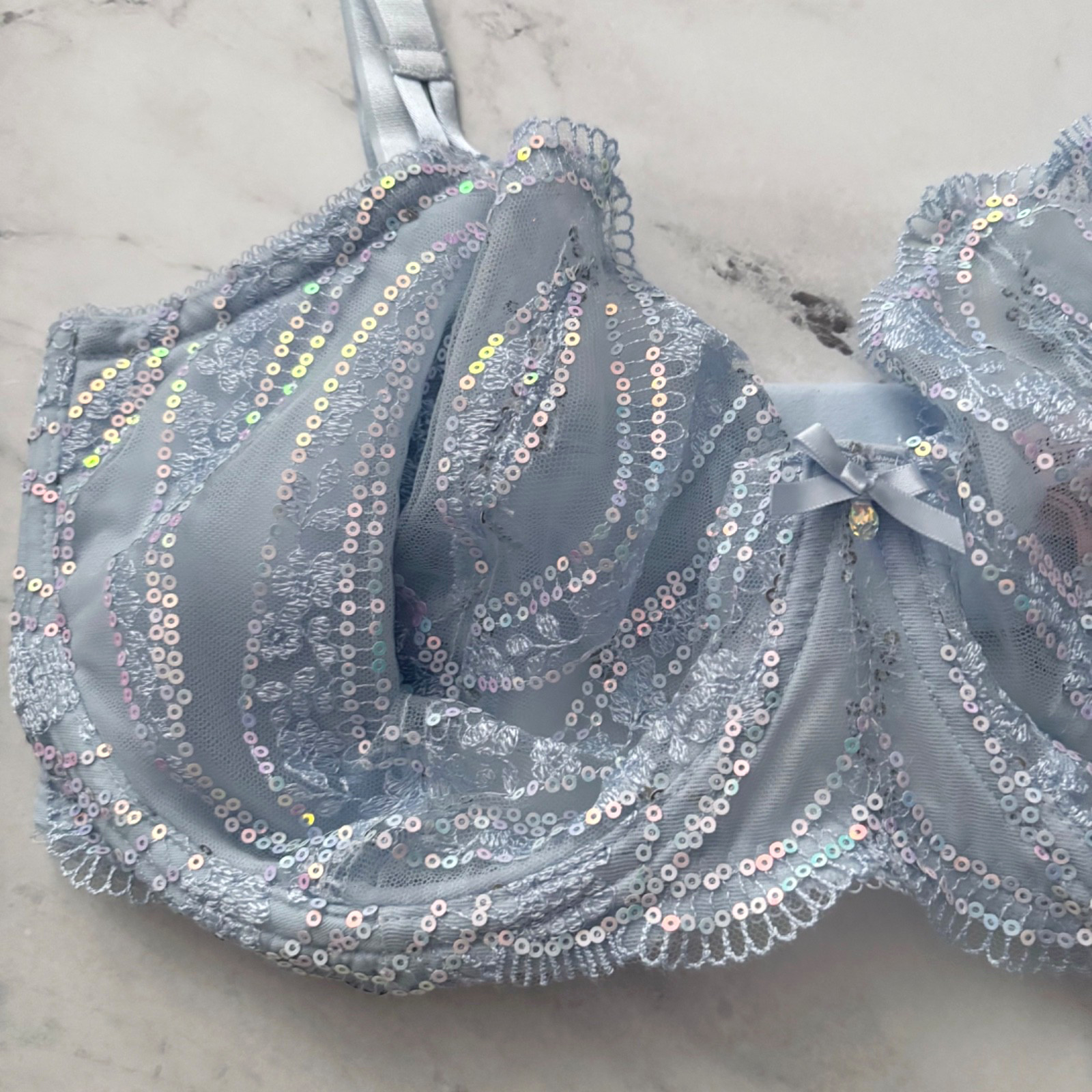 Victoria's Secret Nwt Dream Angels Blue Sequin Unlined Uplift w/ Sling Bra 38G