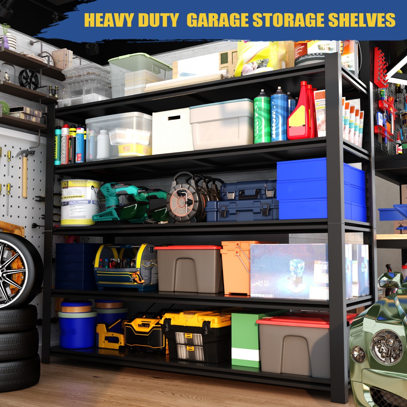 3500lbs Garage Storage Rack 5-Tier 60''W Storage Shelving Unit Adjustable Shelf