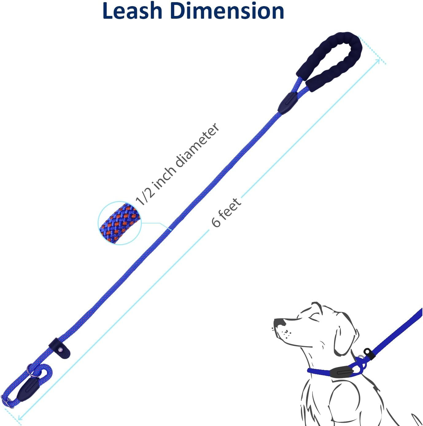 Dog Training Slip Leash No Pull Reflective Rope Lead 6ft 1/2in Red For Big Dogs!