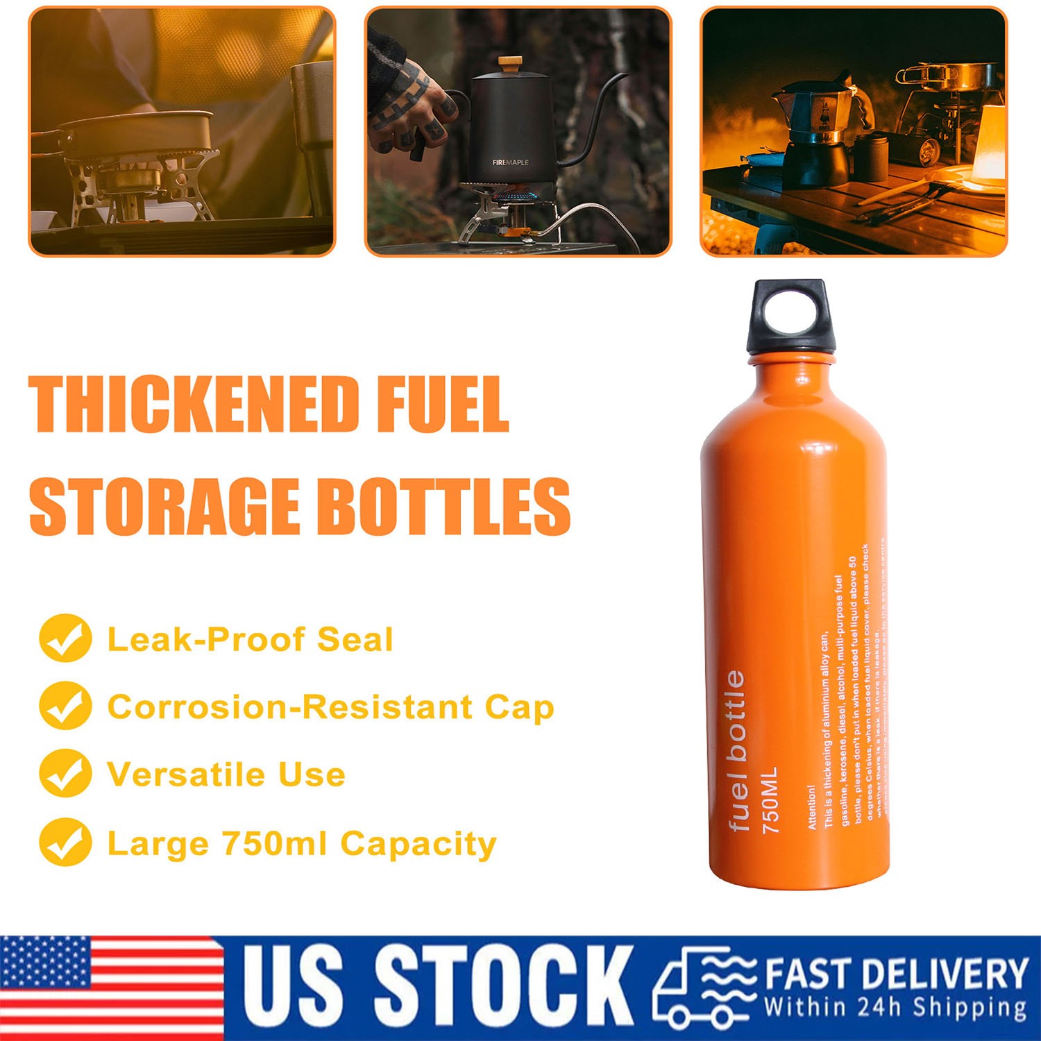 Portable Outdoor Fuel Tank Reserve Bottle Petrol Gasoline Oil Storage Can 750ml