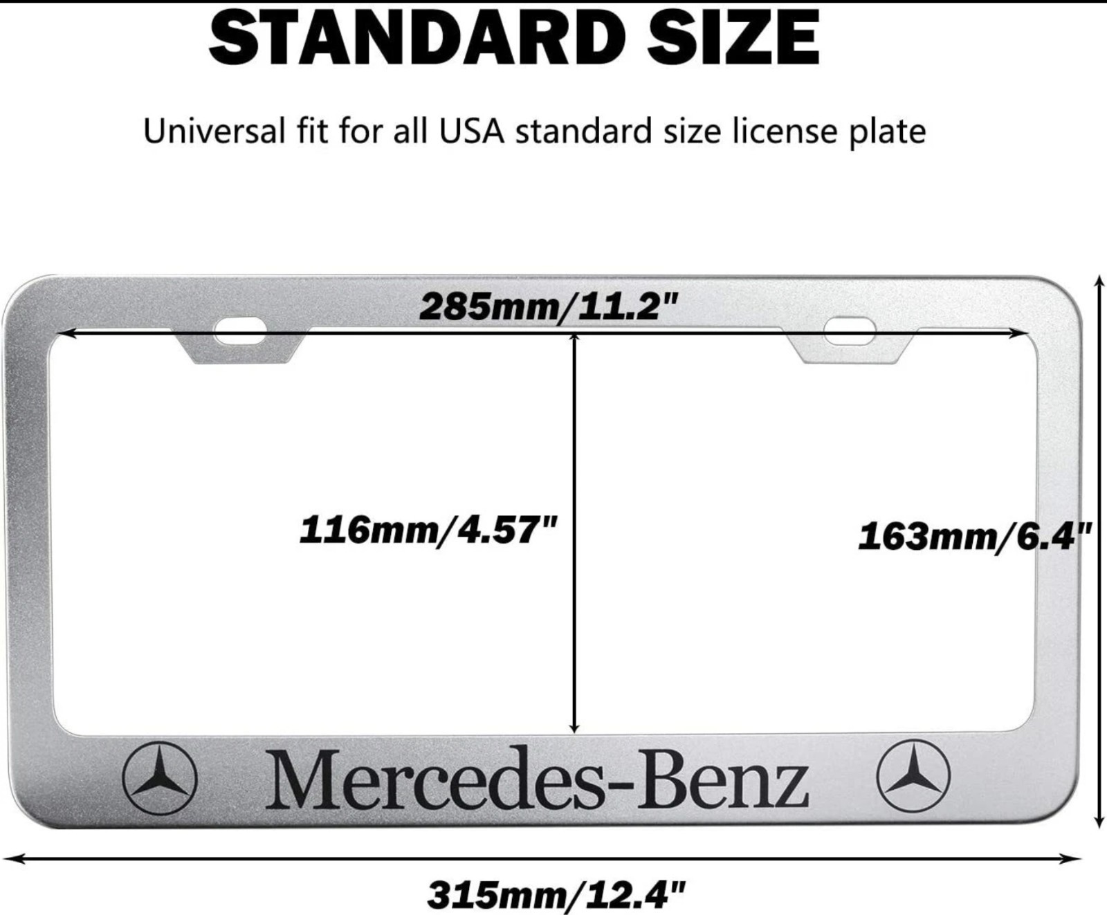 2 pcs -Mercedes Benz- Silver Stainless Steel License Plate Frame