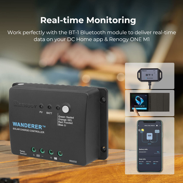 Renogy Wanderer Li 30A 12V PWM Negative Ground Solar Charge Controller Lithium