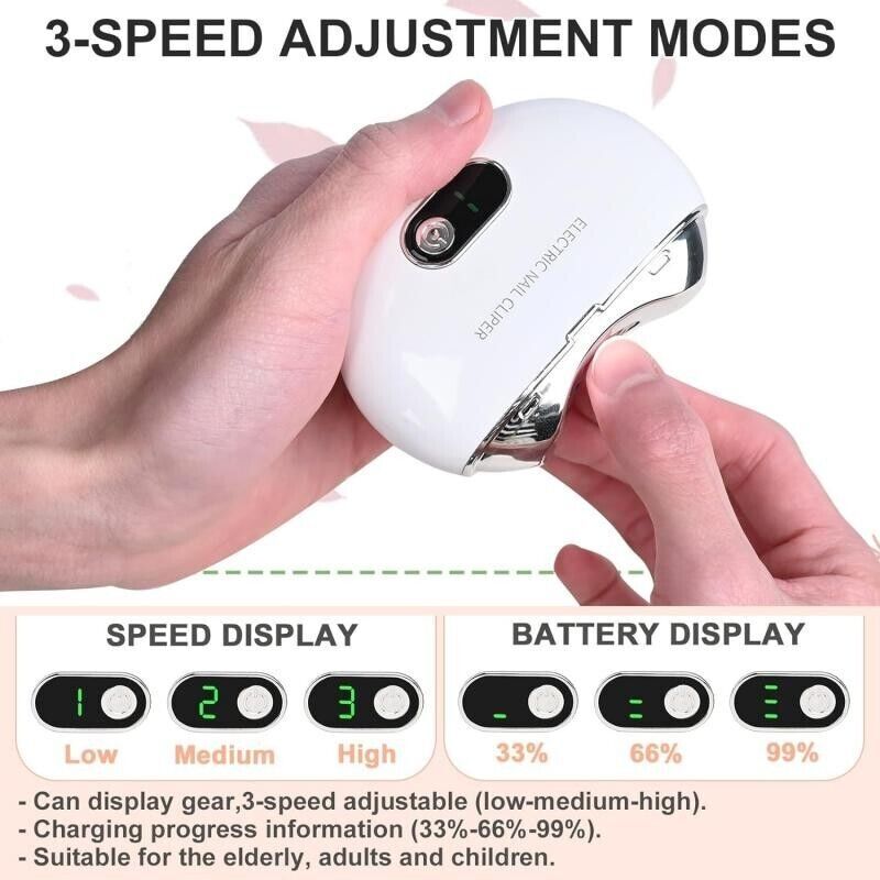 Safety Electric Automatic Nail Clippers Toe Thick Nails Cutter Pedicure White