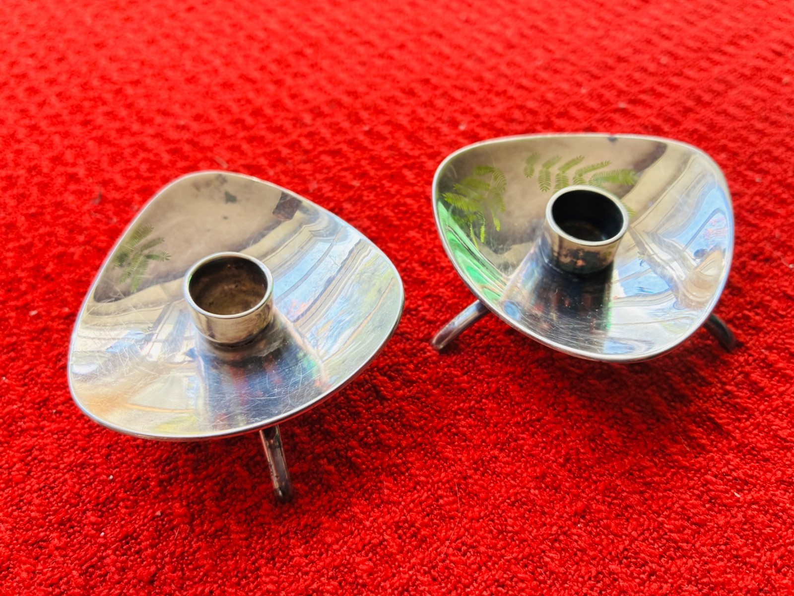 Antique 2 CARL COHR Mid-Century Modern Candlestick Holders Silver Plate Denmark