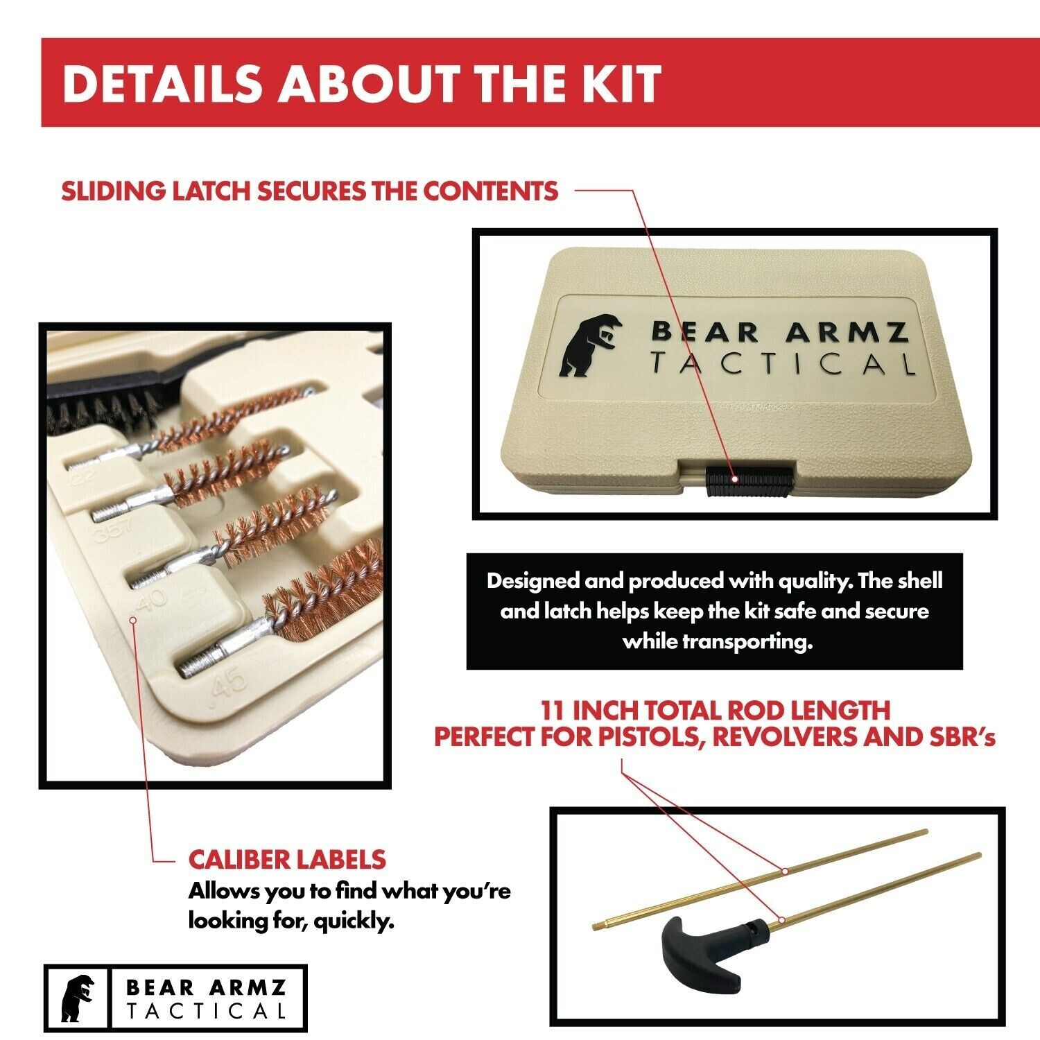 Universal Handgun Cleaning Kit for Pistols Revolver and SBR Calibers