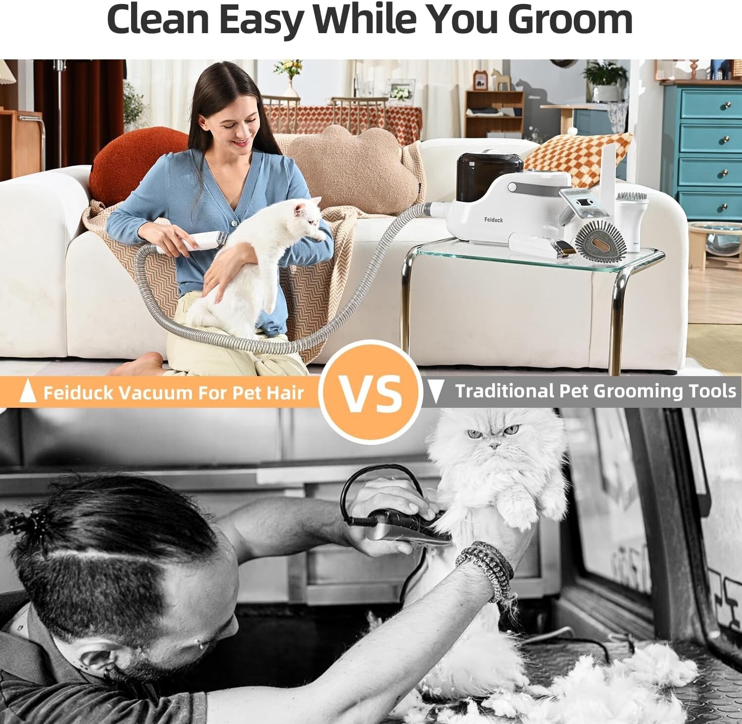 Dog PET Grooming Kit with Vacuum Suction, 12 Grooming Tools, 2.5L Grey