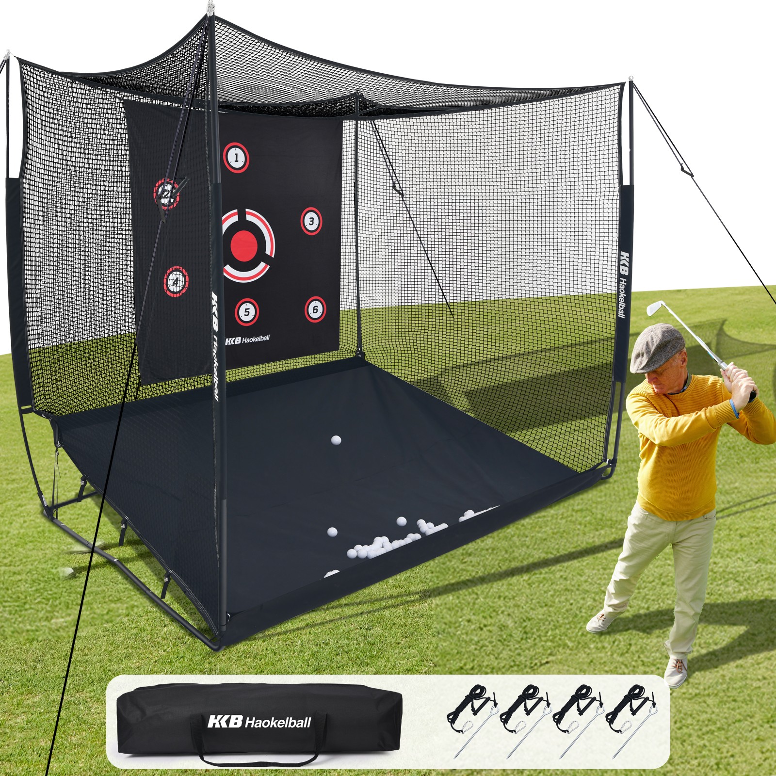 Haokelball Golf Hitting Cage 10x8x6ft Golf Practice Net Heavy-Duty Steel Frame