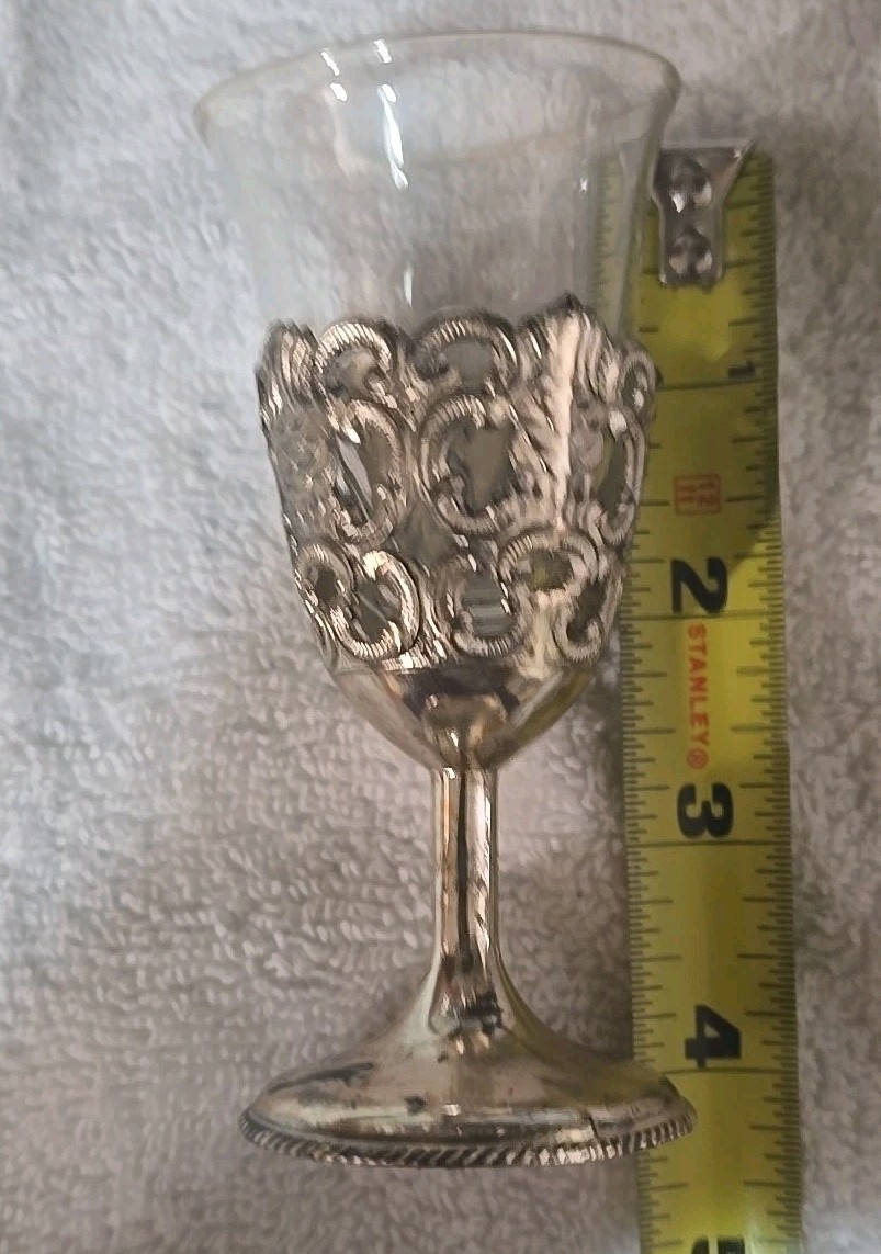 Vintage Set Of 5 Silver plated Goblet Wine Shot/Dinner Glasses.