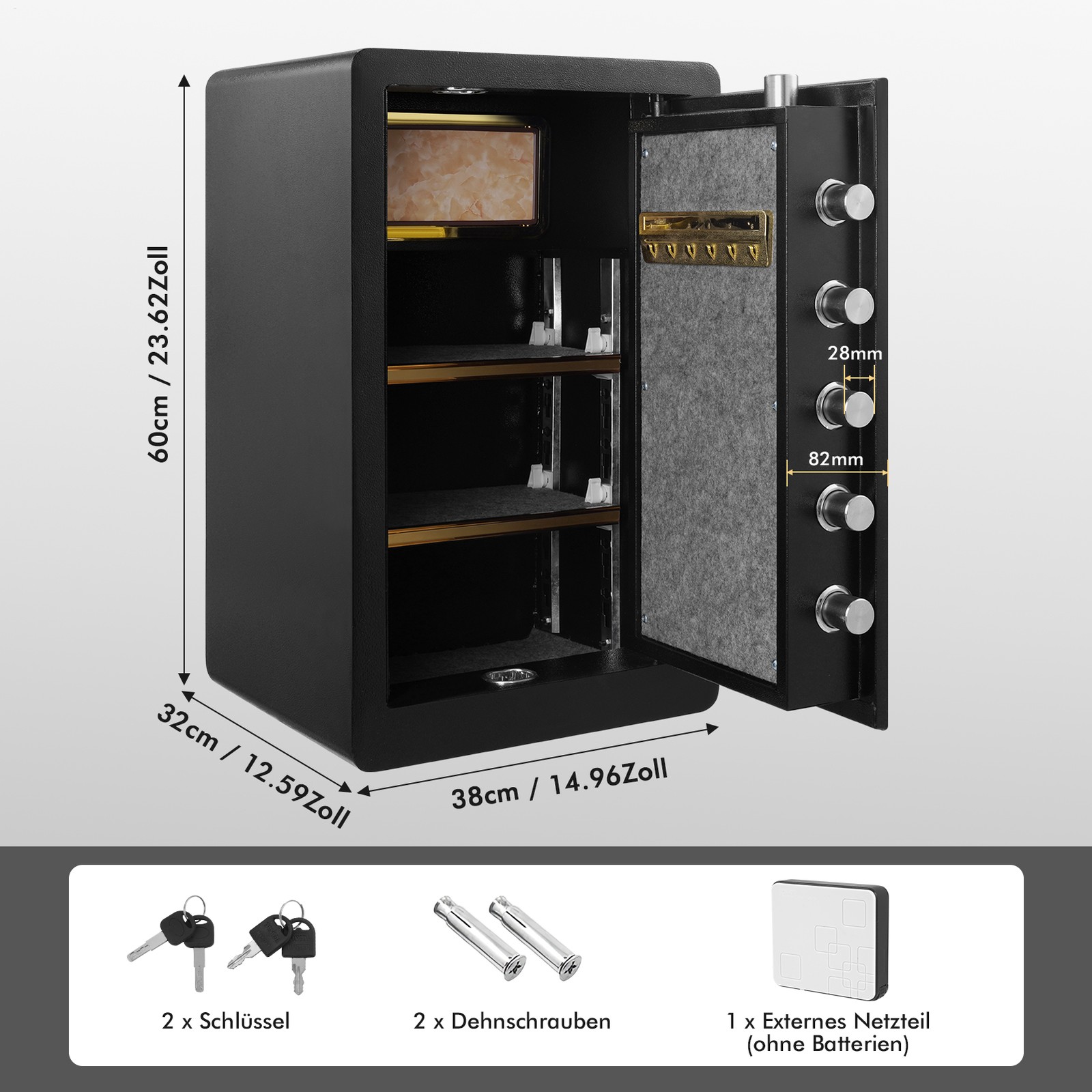 Double Door 4.2 cu.ft Safe Box with Key Lock Password Cabinet Black