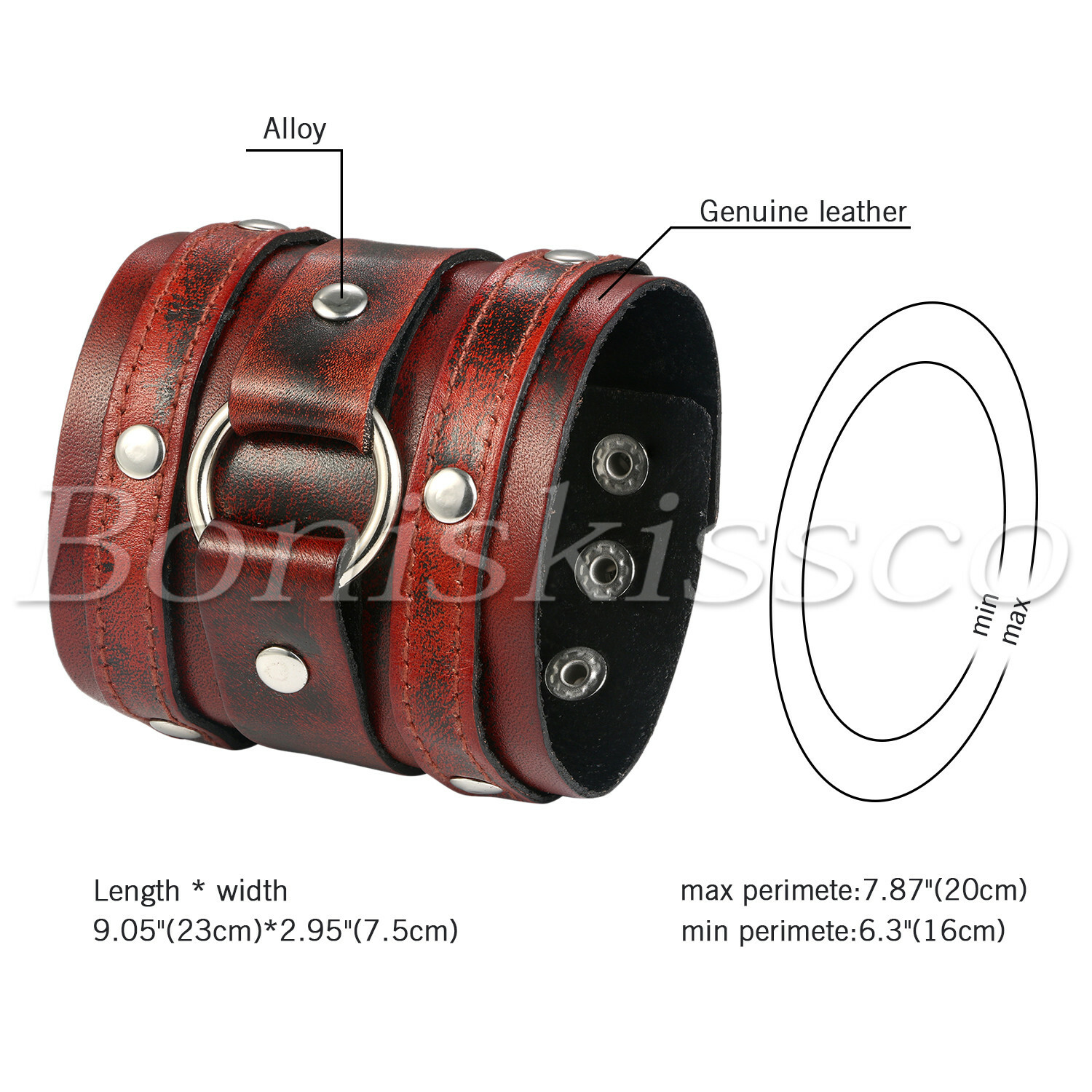 Men's Punk Rocker Biker Gothic Heavy Wide Leather Straps Wristband Cuff Bracelet