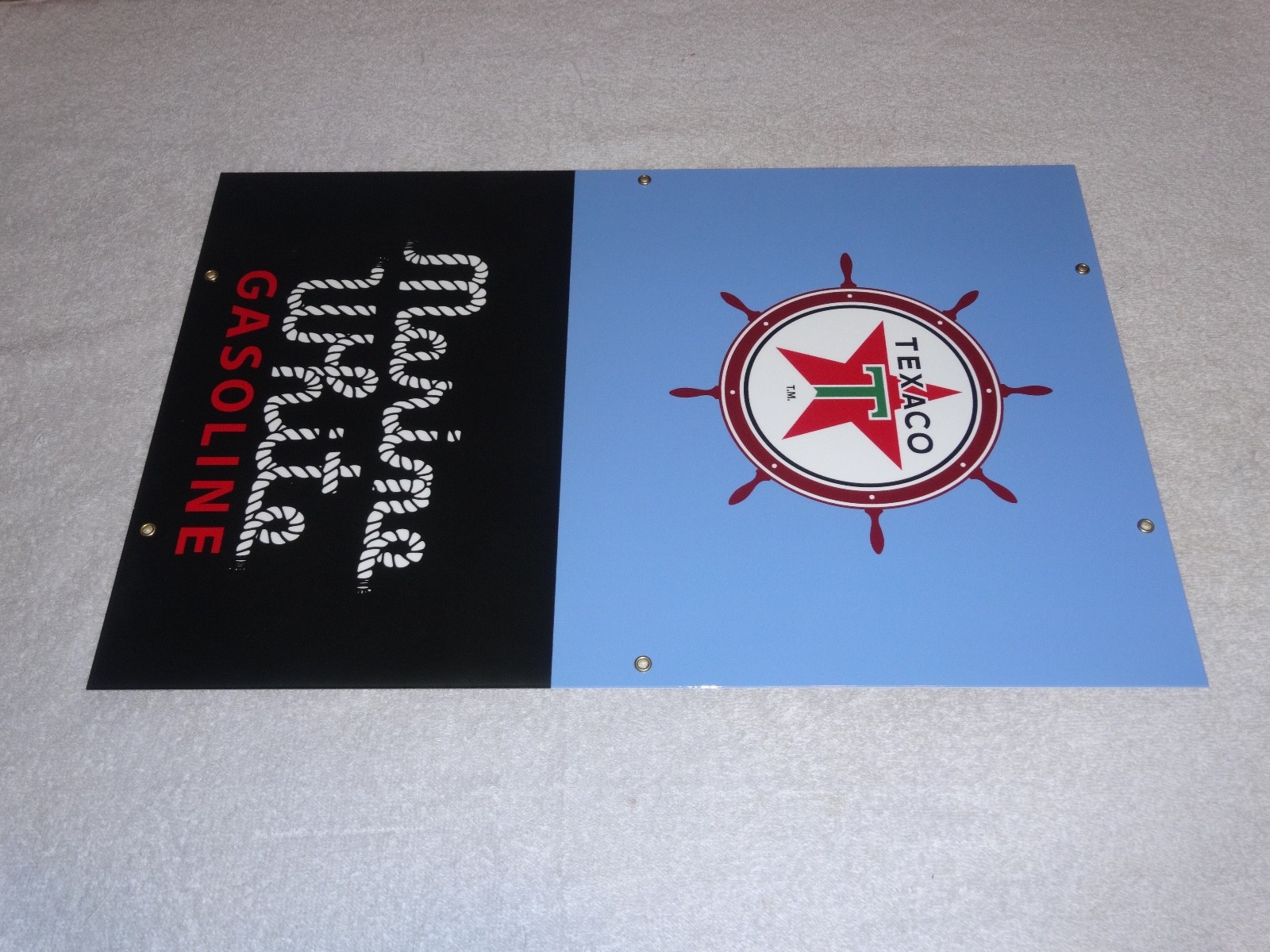 VINTAGE TEXACO MARINE WHITE GASOLINE 18" PORCELAIN METAL GAS OIL PUMP PLATE SIGN